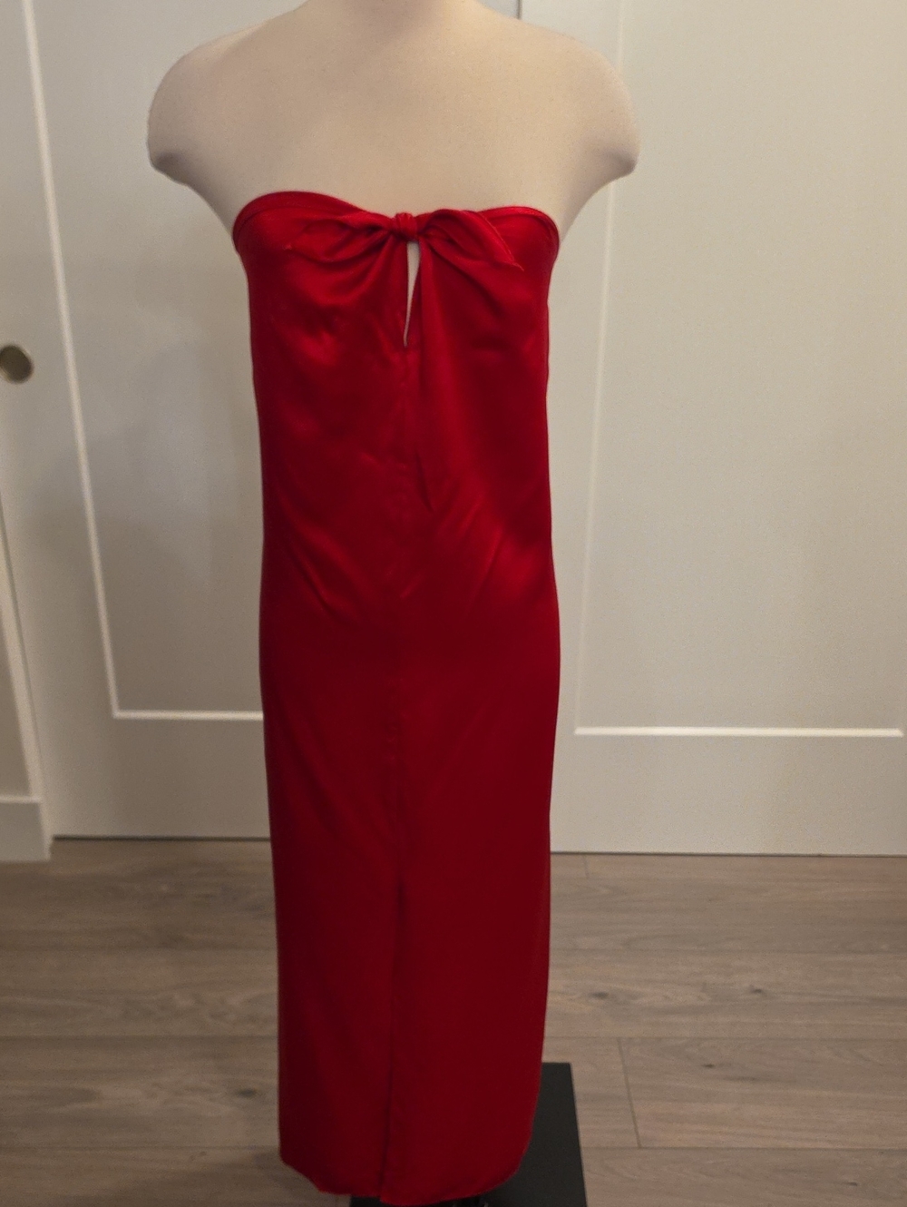 Jeannene Booher vintage Strapless silk Red Midi Dress w/Front Knot size 12 EUC